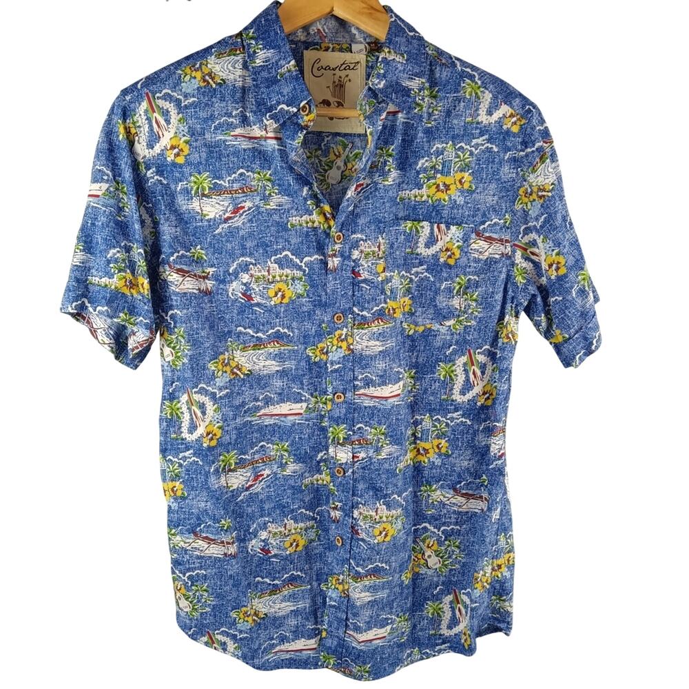 Coastal Blue Tropical Print Men's Shirt